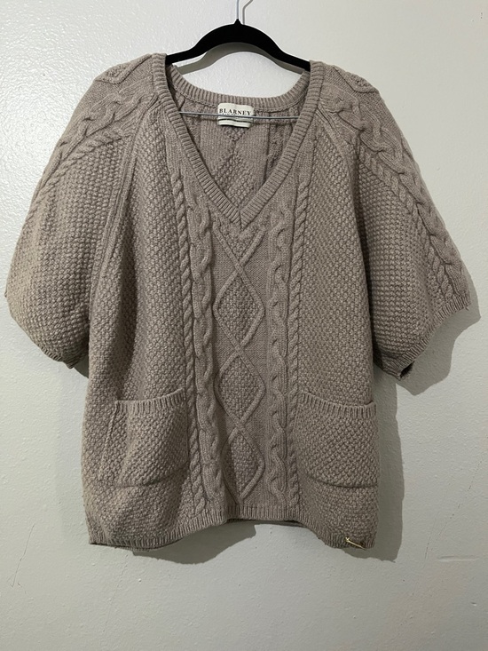 Blarney Woollen Mills Sweaters - Blarney 100% Merino Wool Aran Cable Knit Short Sleeve Sweater/Cardigan